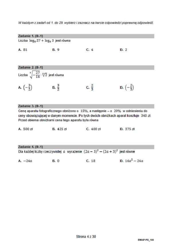 Matura z matematyki na poziomie podstawowym 2023 - Arkusz w formule 2015