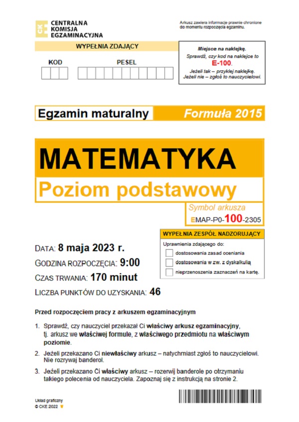 Matura z matematyki na poziomie podstawowym 2023 - Arkusz w formule 2015