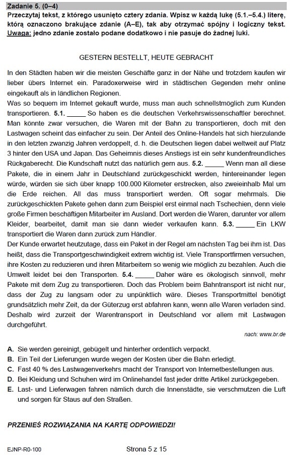 Prbna matura CKE 2021 - j. niemiecki rozszerzony - Arkusz