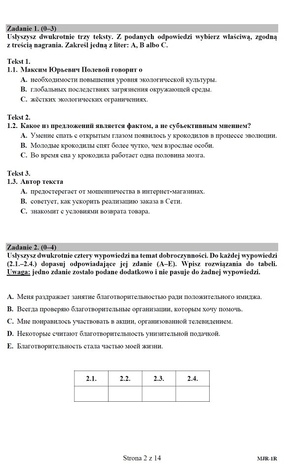 Prbna matura 2020 - arkusz CKE - j. rosyjski rozszerzony