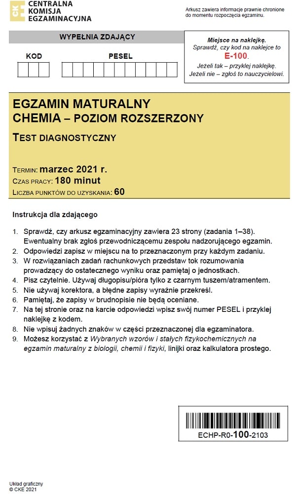 Prbna matura CKE 2021 - chemia rozszerzona - Arkusz