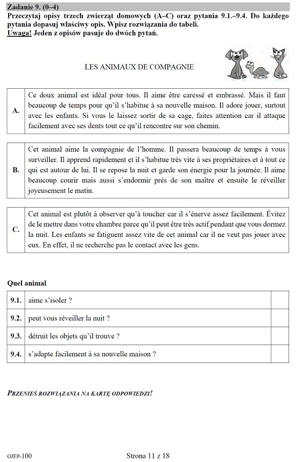 Arkusz prbnego egzaminu smoklasisty 2020 z j. francuskiego