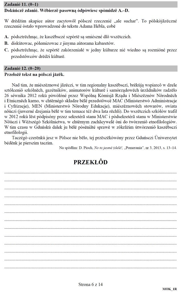Prbna matura 2020 - arkusz CKE - j. kaszubski rozszerzony