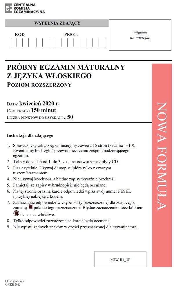 Prbna matura 2020 - arkusz CKE - j. woski rozszerzony