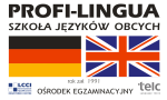 Logo Profi-Lingua Szkoła Języków Obcych, Ośrodek Egzaminacyjny TELC i LCCI