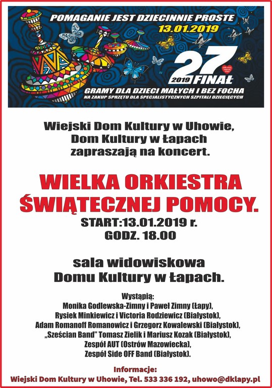 27. Finał WOŚP 2019 w Łapach - program