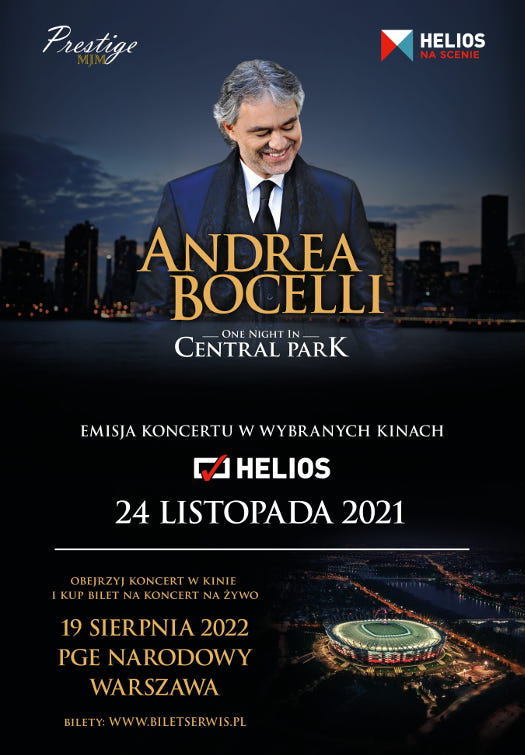 Andrea Bocelli w kinach Helios - koncert One night in Central Park