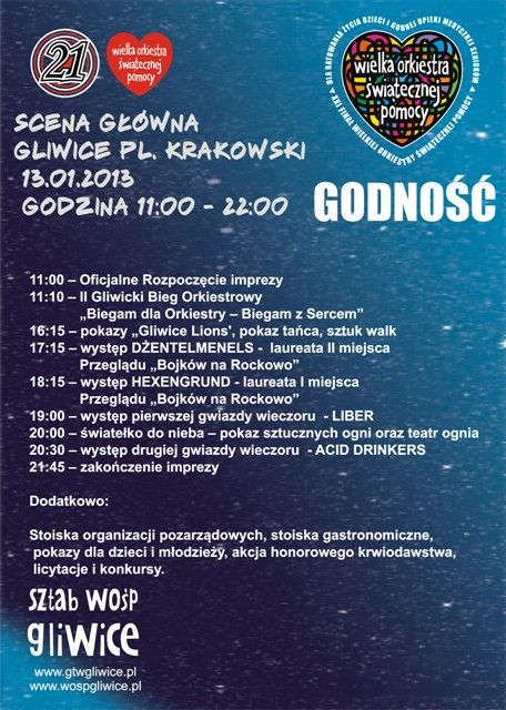 21. Finał WOŚP 2013 w Gliwicach - program