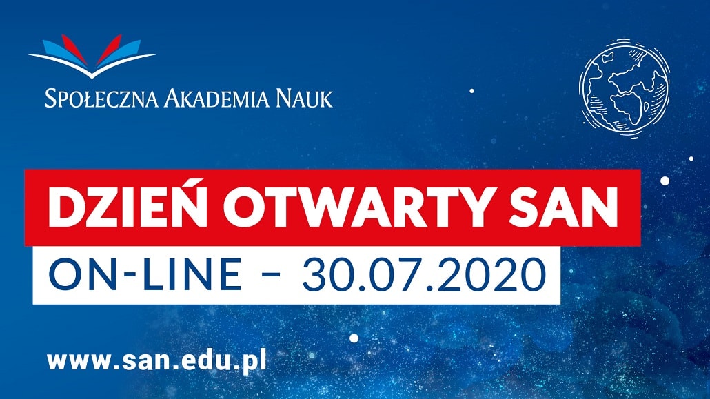 Baner informujący o dniach otwartych Społecznej Akademii Nauk w lipcu 2020