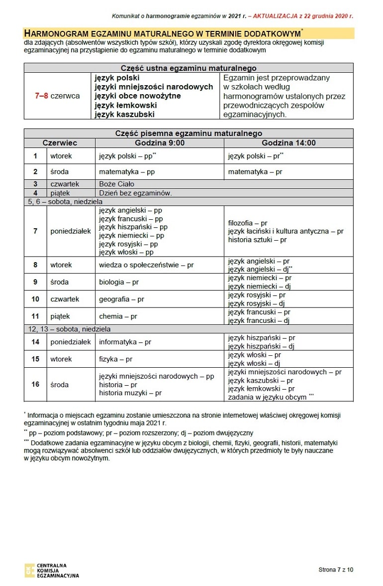 Komunikat CKE o terminie dodatkowym matury w 2021 r