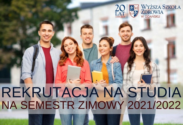 Plakat informujcy o rekrutacji na semestr zimowy 2021/2022 w Wyszej Szkole Zdrowia w Gdasku 