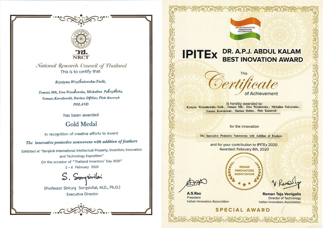 Wyróżnienia Indian Innovators Association i National Research Council of Thailand