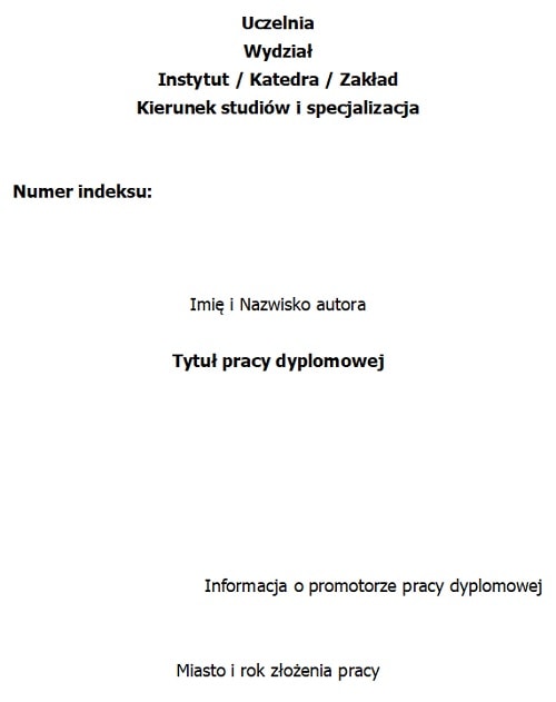 Przykładowy wzór strony tytułowej w pracy dyplomowej