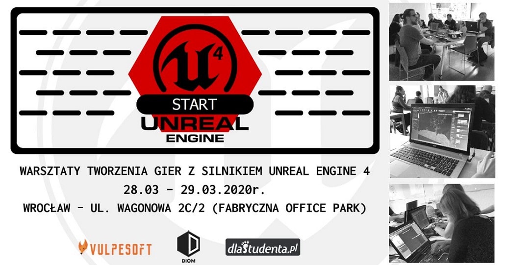 Unreal Engine kurs we Wrocławiu marzec 2020 plakat baner