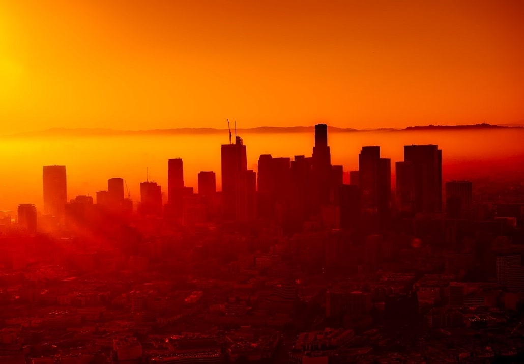 Panorama Los Angeles podczas zachodu słońca