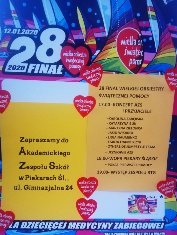 Harmonogram 28. finału WOŚP - Piekary Śląskie