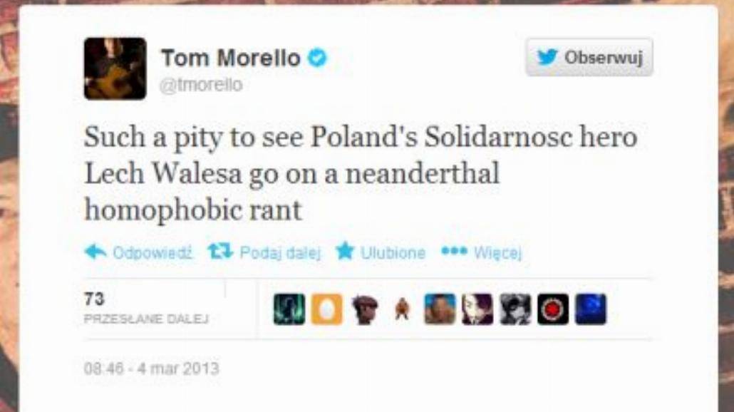 Tom Morello krytykuje Lecha Wałęsę